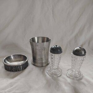Lot of 4 Vintage Pewter Items - Pewter Cup, Trinket Bowl